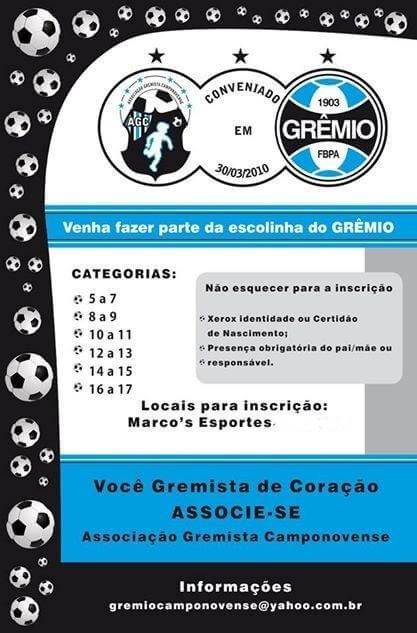 Abertas inscrições para a Escolinha do Grêmio