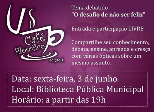 1ª Edição do Café Filosófico acontece nesta sexta-feira, em Campos Novos