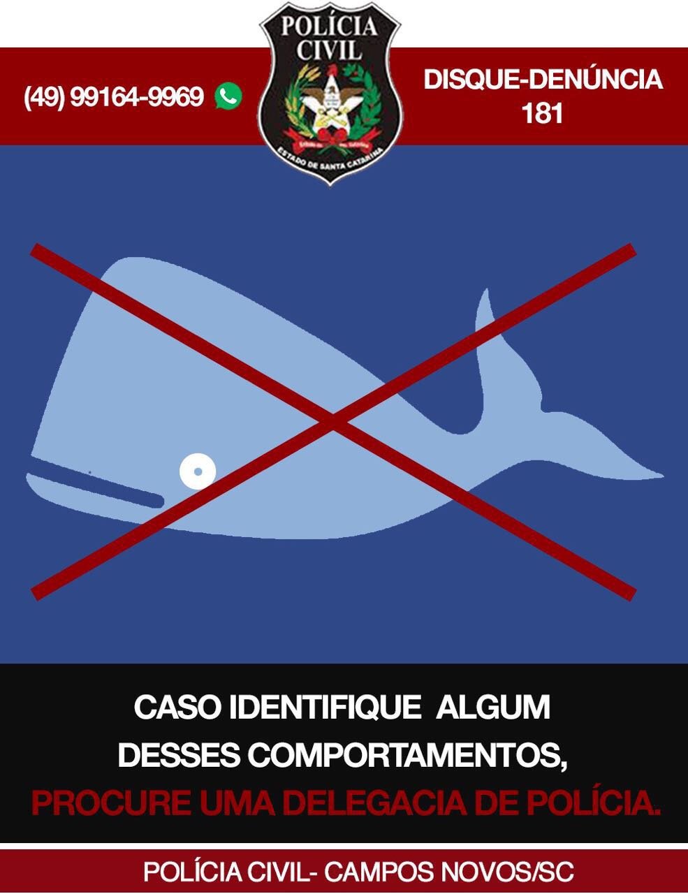 Polícia Civil orienta sobre como proteger os filhos do jogo da baleia azul