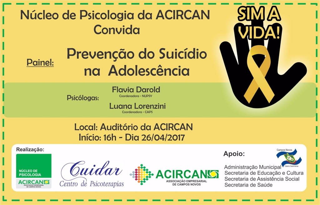 Painel em CN vai tratar da prevenção ao suicídio na adolescência