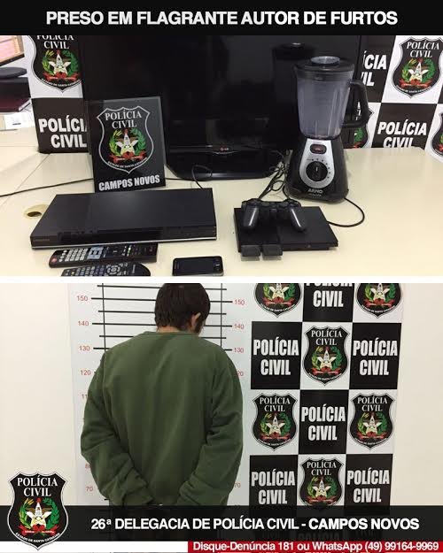Acusado por dezenas de furtos é preso pela Polícia Civil em Campos Novos