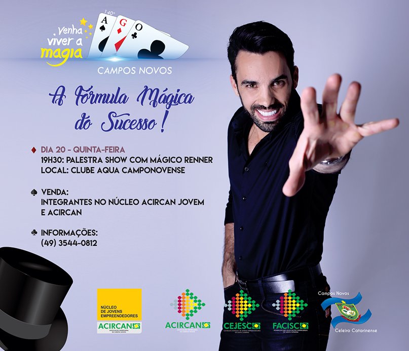 Palestra Show com Mágico Renner será realizada em Campos Novos