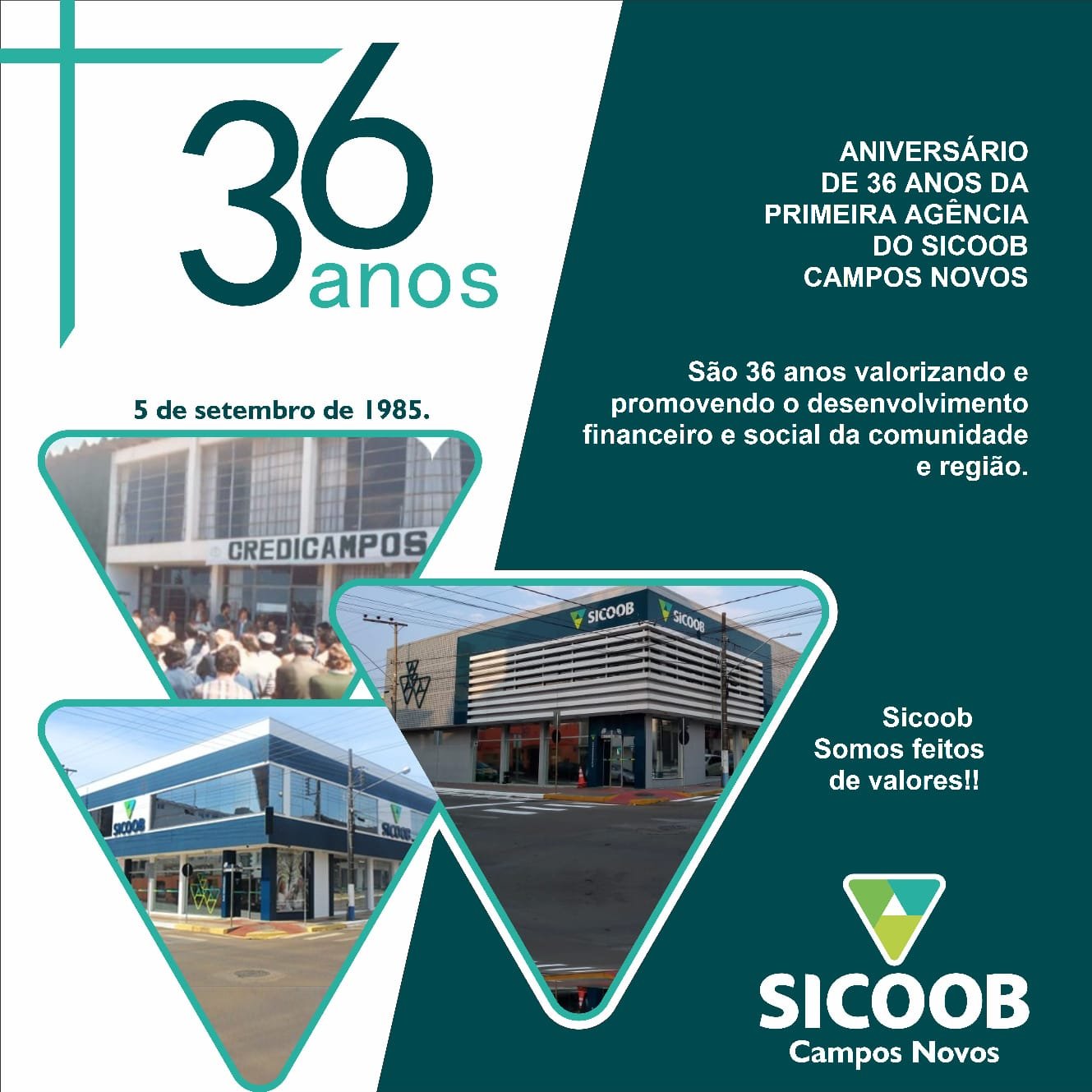Sicoob Campos Novos completa hoje 36 anos levando desenvolvimento financeiro a região!