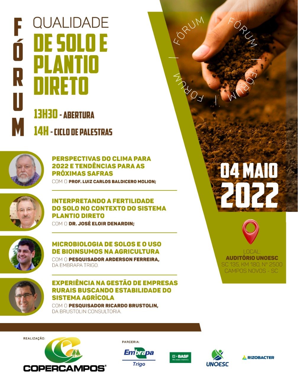 Quatro temas estarão em discussão no Fórum de Qualidade de Solo e Plantio Direto da Copercampos 
