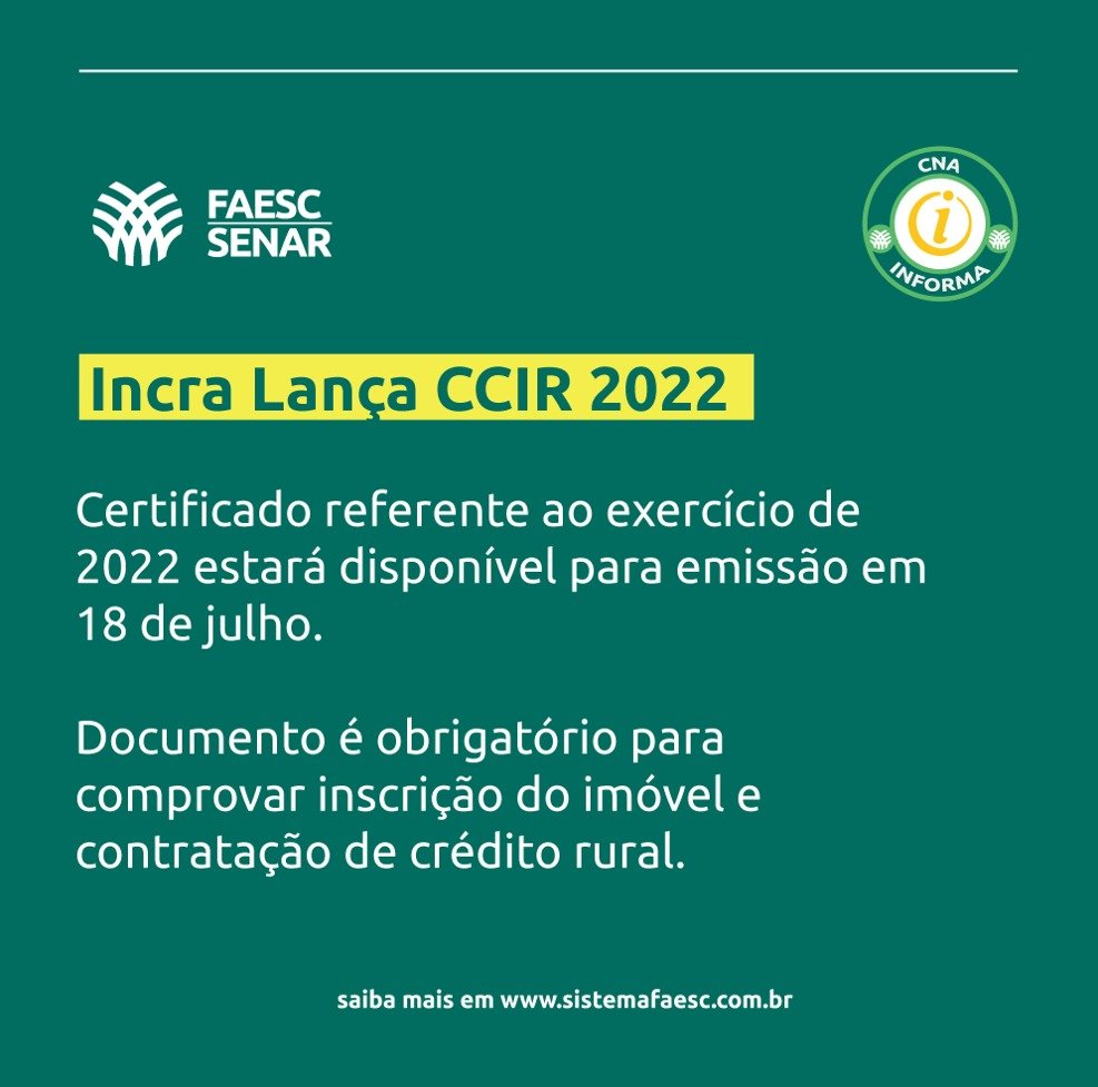 Certificado de Cadastro de Imóveis Rurais poderá ser emitido a partir do dia 18 deste mês