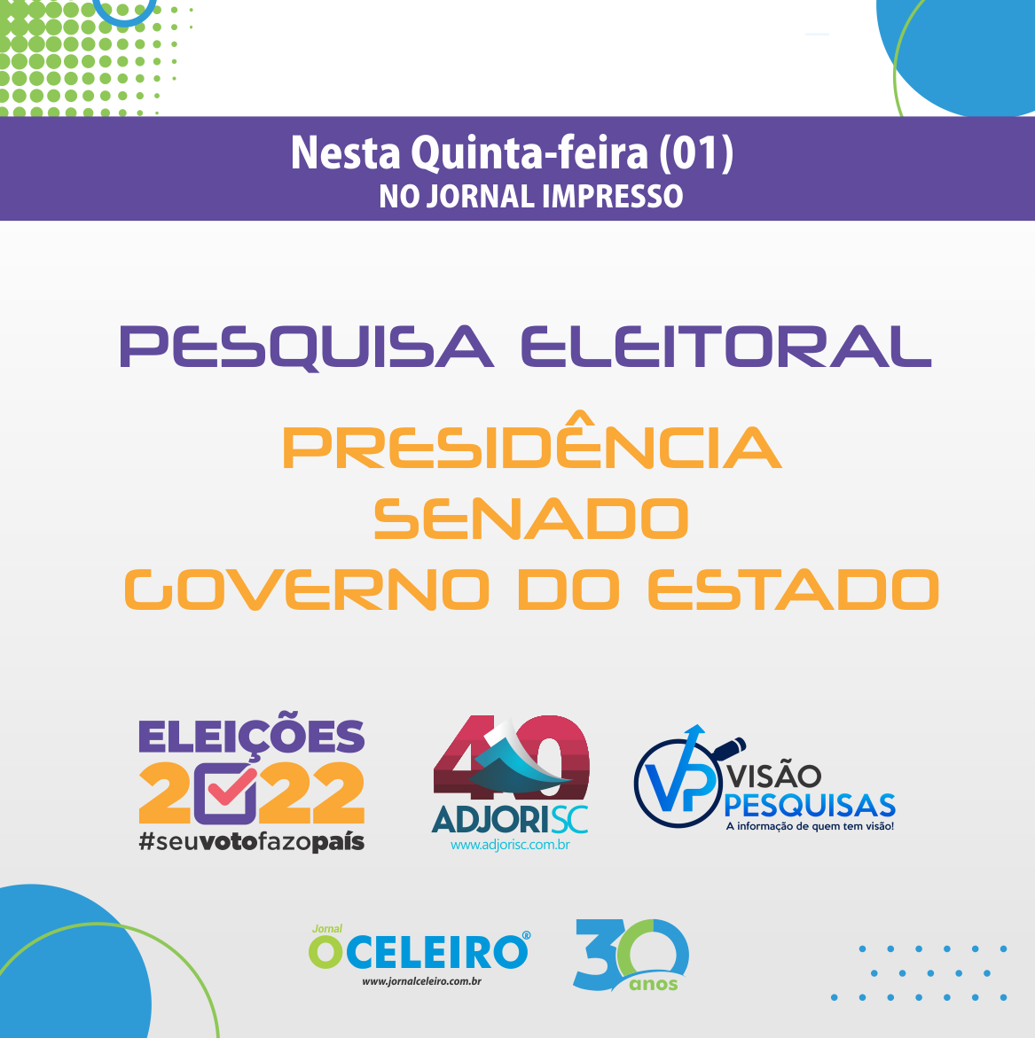 Jornal O Celeiro publica Pesquisa Eleitoral nesta quinta (01)