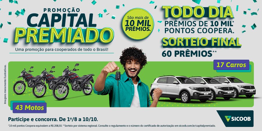 Capital Premiado: Sicoob inicia campanha que premiará mais 10 mil cooperados 
