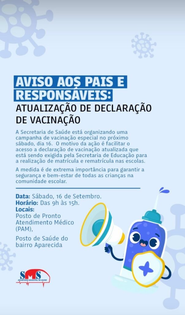 Saúde realiza campanha de atualização vacinal neste sábado, dia 16