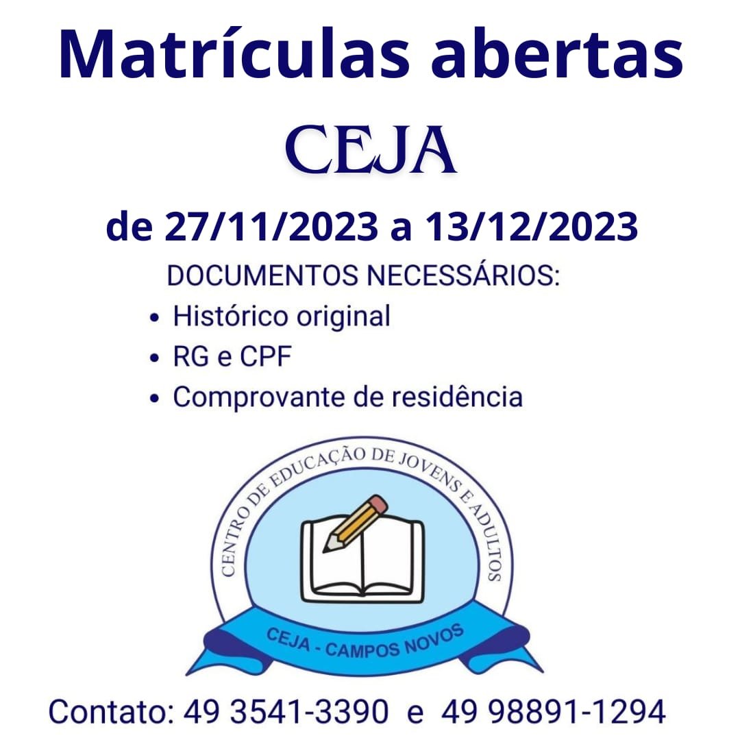 CEJA de Campos Novos abre 1ª etapa de matrículas 2024