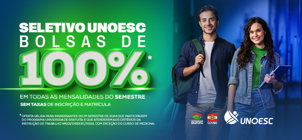 Seletivo Unoesc oferta mais de 30 cursos com bolsas de 100% de desconto nas mensalidades do semestre