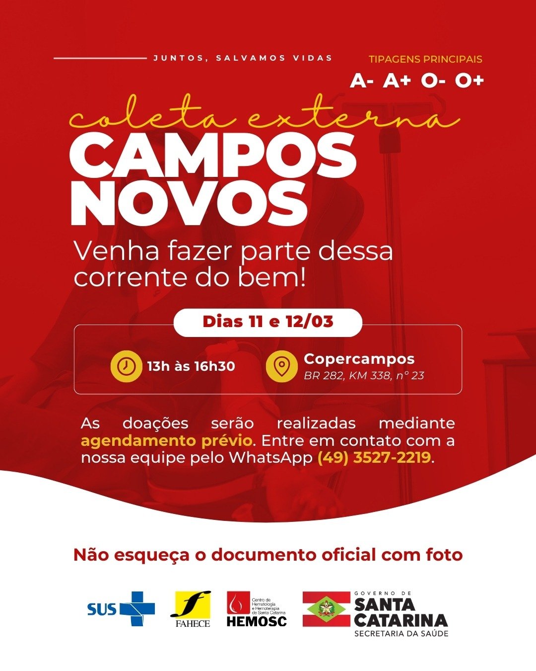 Hemosc promove coleta de sangue na Copercampos