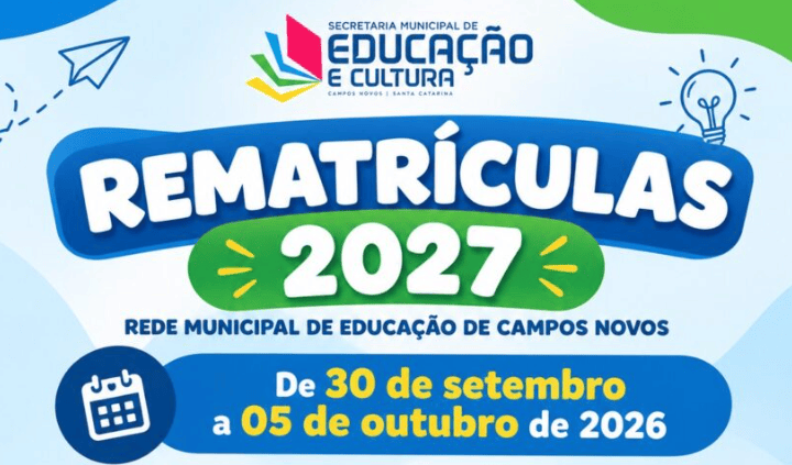 Rede Municipal de Educação de Campos Novos abre período de rematrículas para 2027