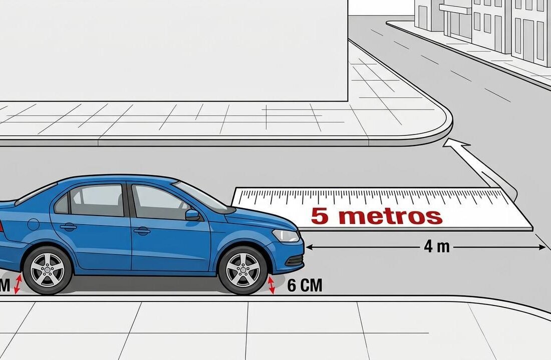 O Código de Trânsito Brasileiro – CTB, em seu art. 181, inciso I, estabelece a proibição de estacionar nas esquinas e a menos de 5 (cinco) metros do bordo do alinhamento da via transversal.