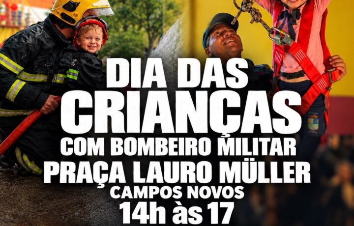 Bombeiros de Campos Novos recebem crianças para uma tarde especial na Praça Lauro Müller